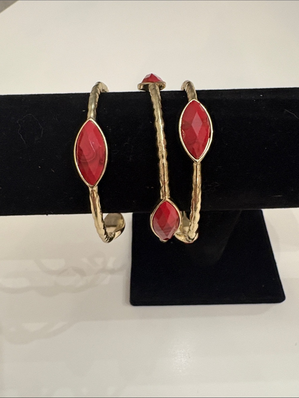 Gold-Tone Bracelet Set with Red Faceted Stones